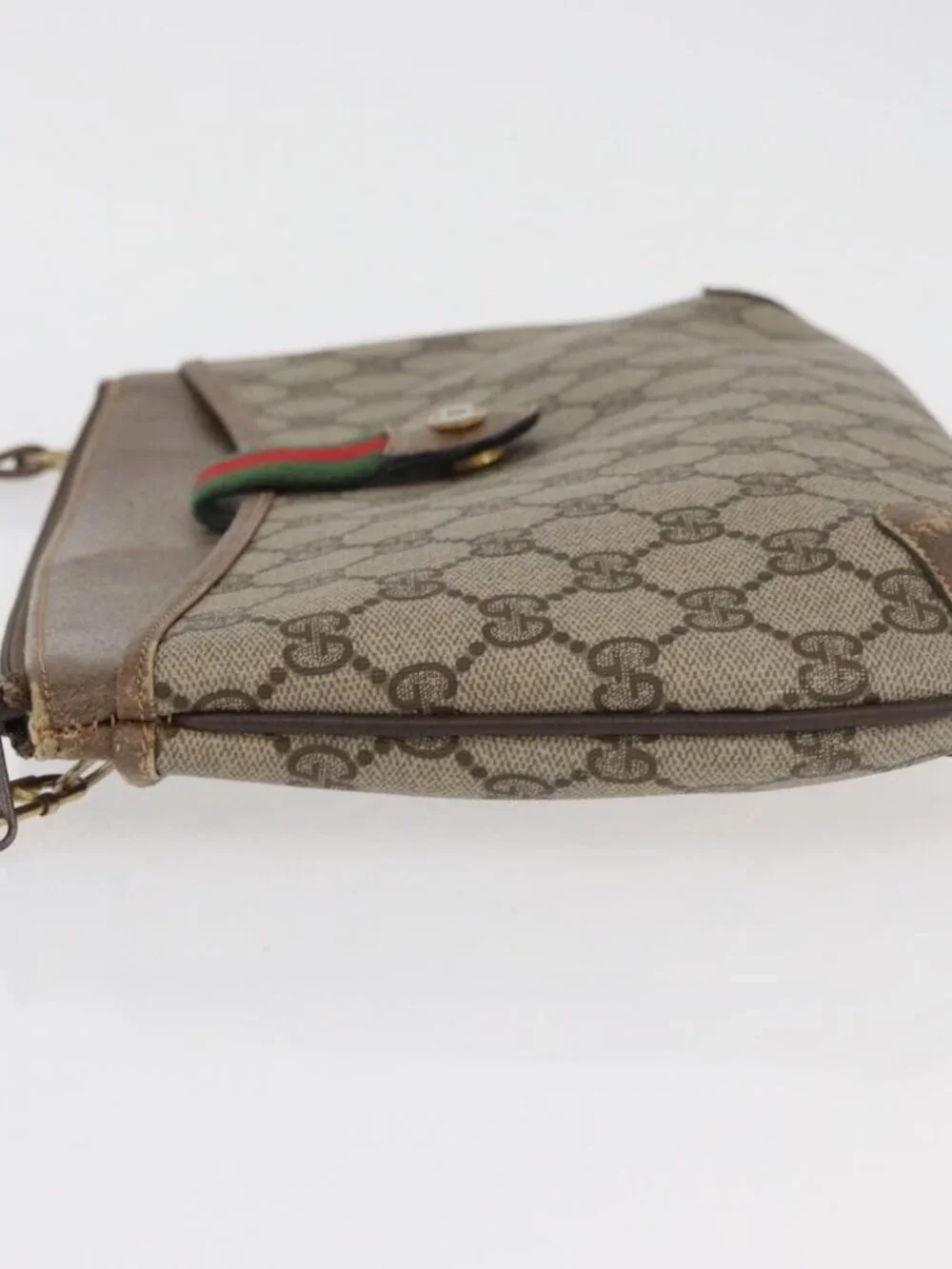 GUCCI GG Supreme Web Sherry Line Bag PVC Beige Gold 904 02 026 Auth ka4002